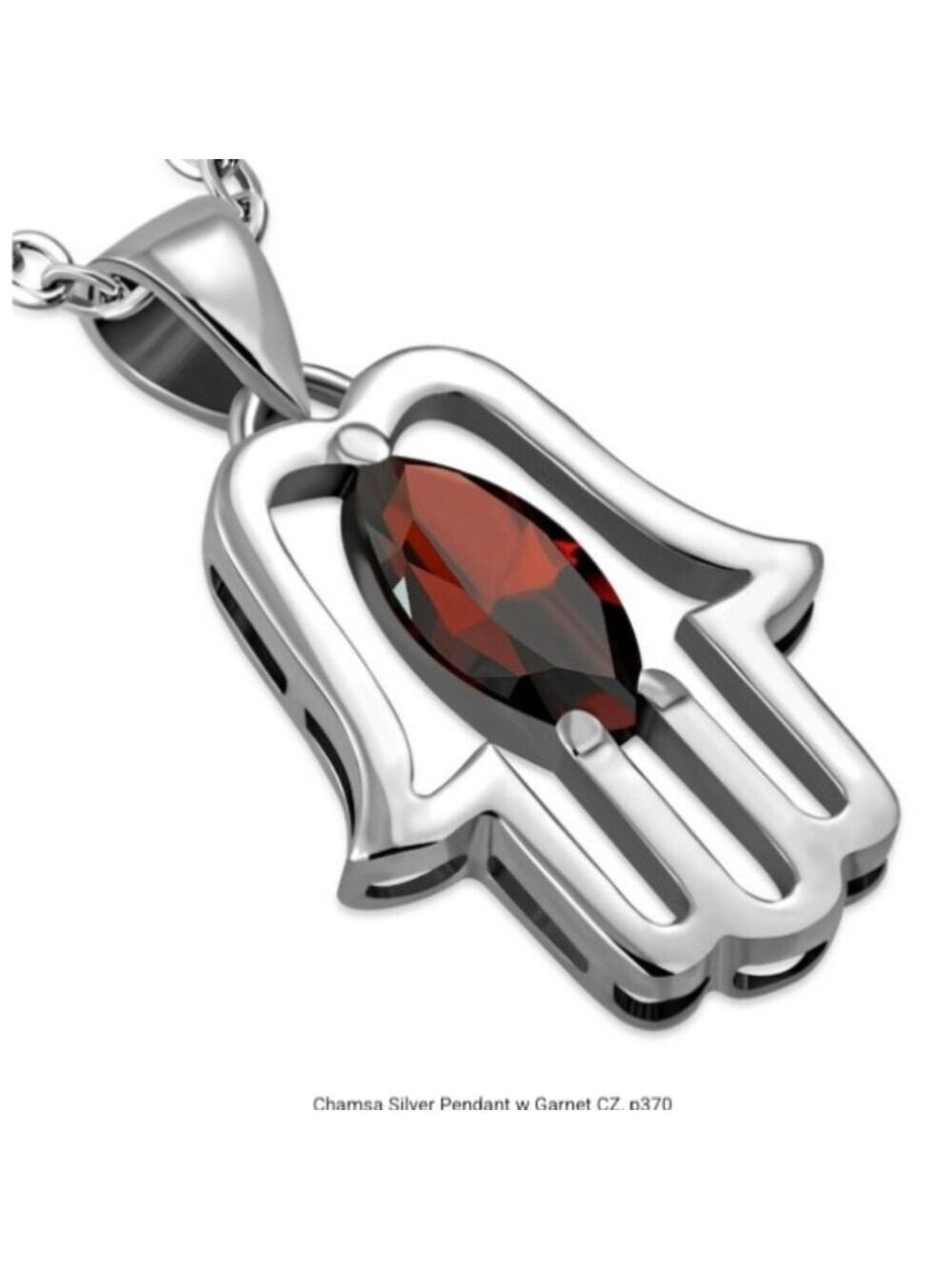 Hamsa Silver Pendant set w/ Garnet